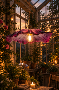 purple hanging lamp in Westbrook House conservatory